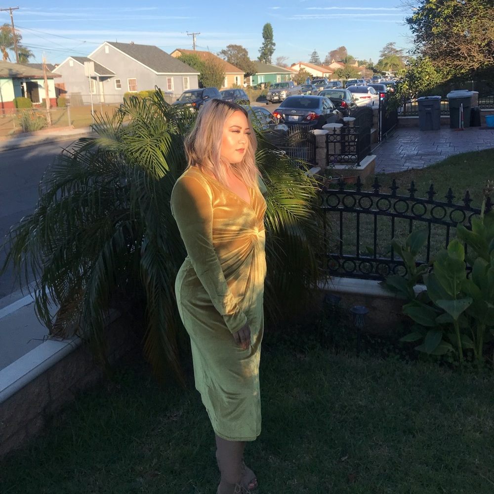 Velvet mustard holiday dress